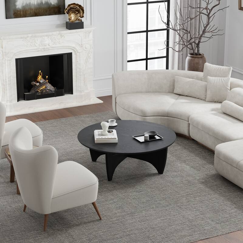 Round Modern Coffee Table Farmhouse Solid Wood Tea Table with Cross Sturdy Legs for Home Office Living Room - 16 in.H x 38 in.W