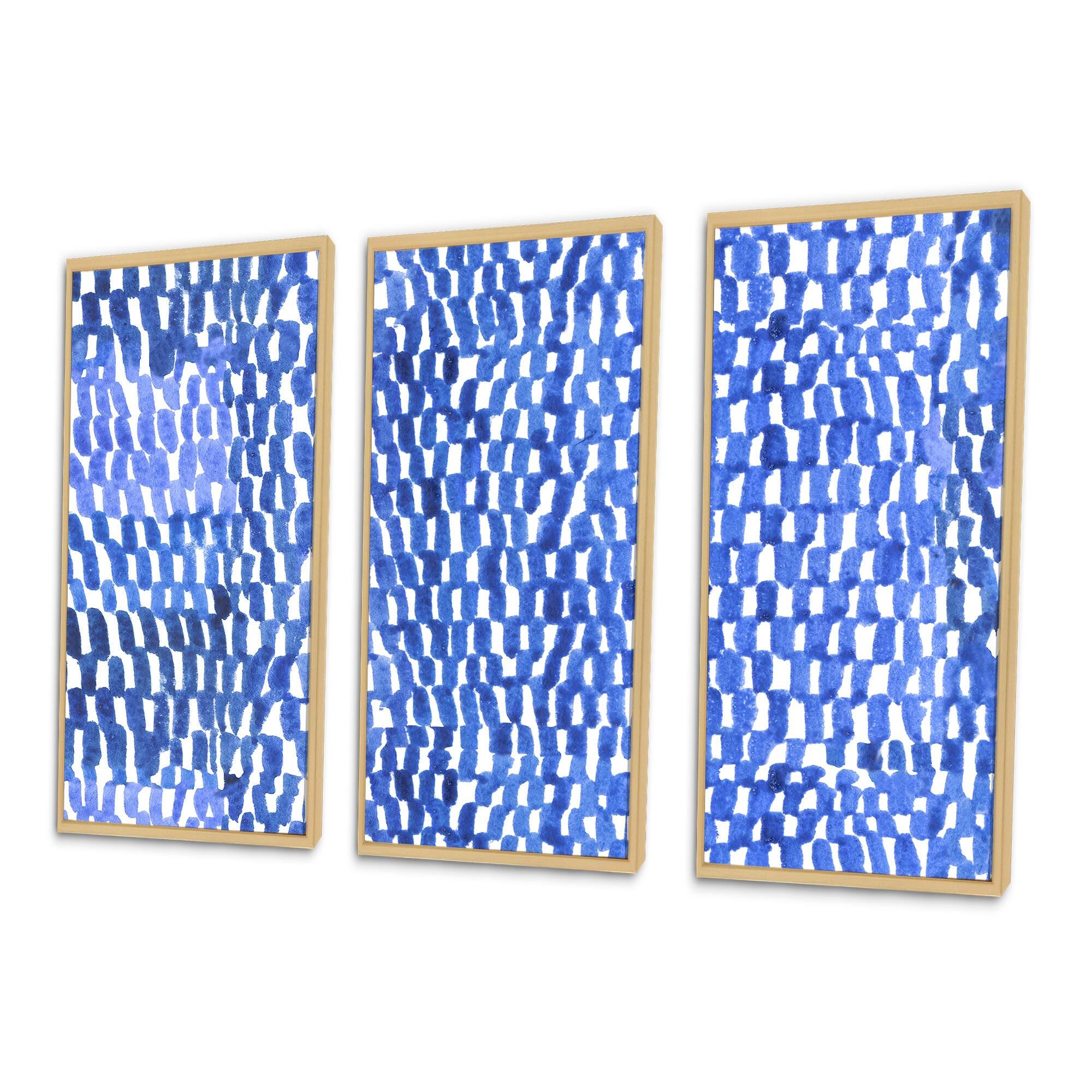 Designart "Blue Weaved Japanese Grid" Modern Framed Wall Decor Set of 3