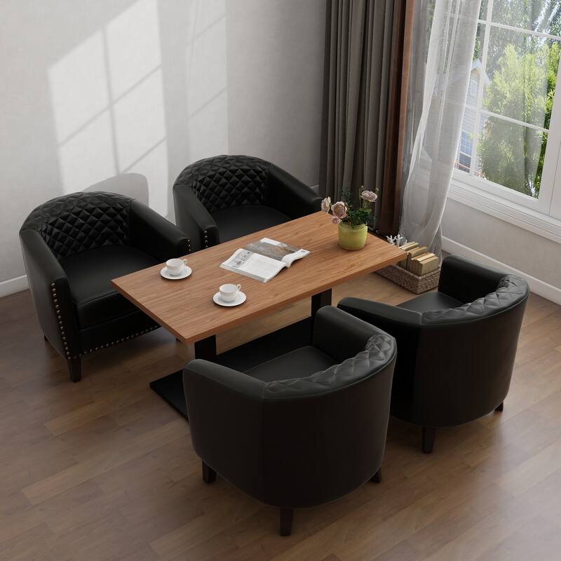 Modern Leather Nailheads Trim Barrel Accent Chairs with Wood Legs