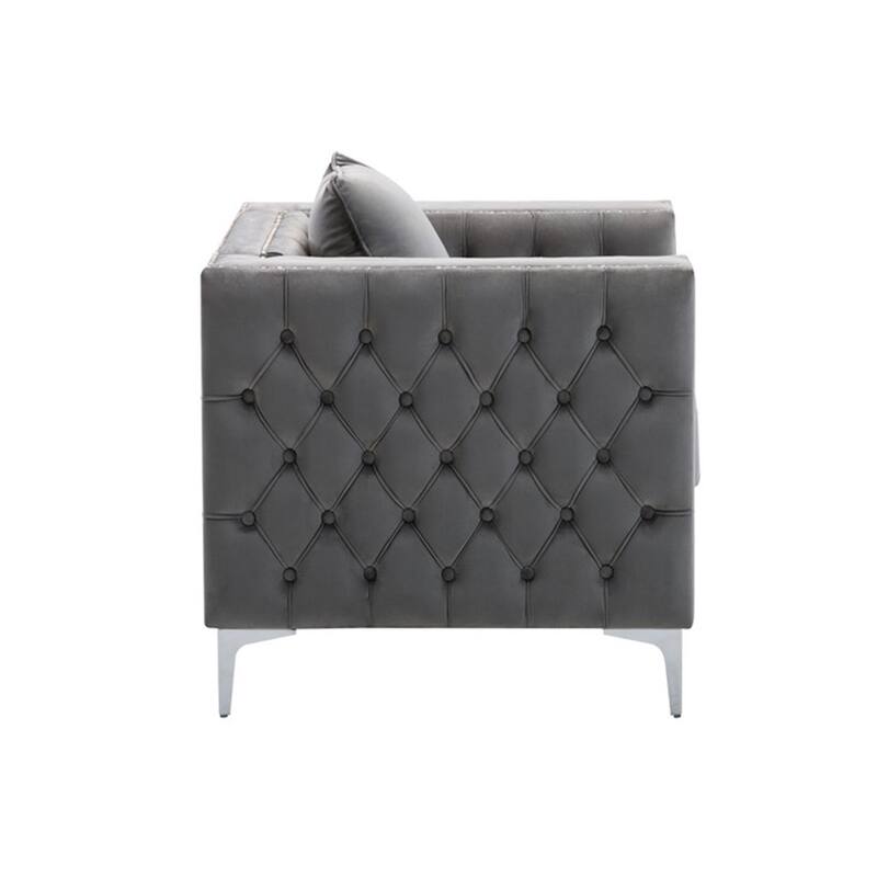 Velvet Chair with Button Tufted in Gray