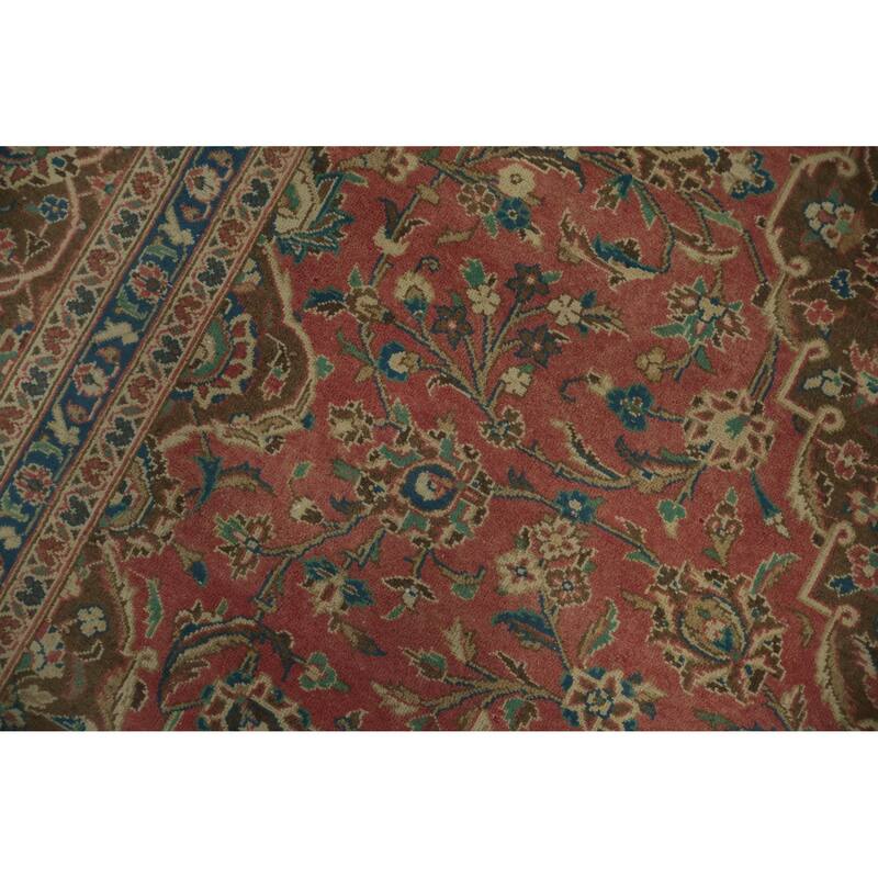 Hand Knotted Oriental 100% Wool Carpet Traditional Floral Pink Kashan Area Rug - 13' 1'' X 9' 9''