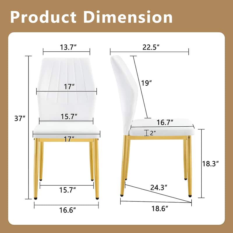 Side Chair Reception Chair White Gold Meeting Room Chair Set of 4 Kitchen Chair Lounge Chair with Metal Legs