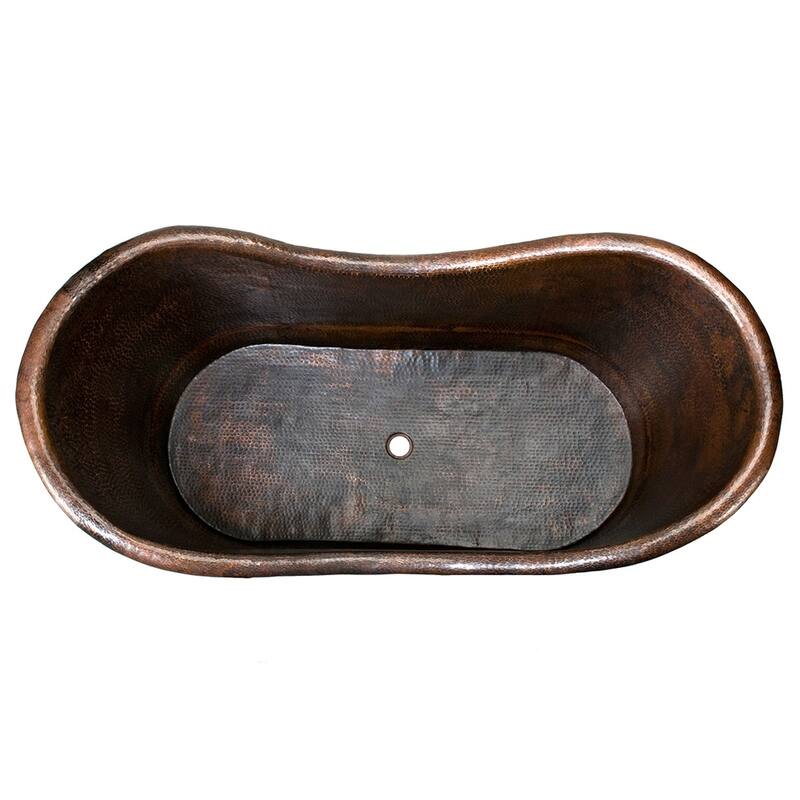 67" Hammered Copper Double Slipper Bathtub and Drain Package