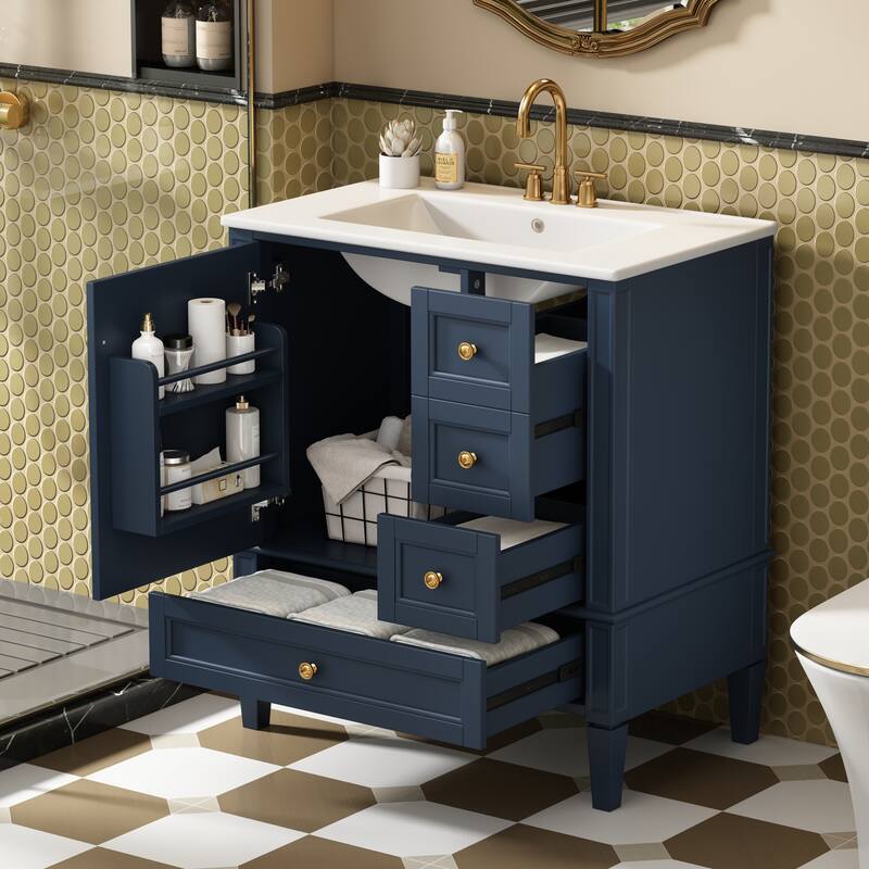 30 Inch Bathroom Vanity with Ceramic Sink, Bathroom Vanity with 3 Drawers,Modern Bathroom Storage Cabinet