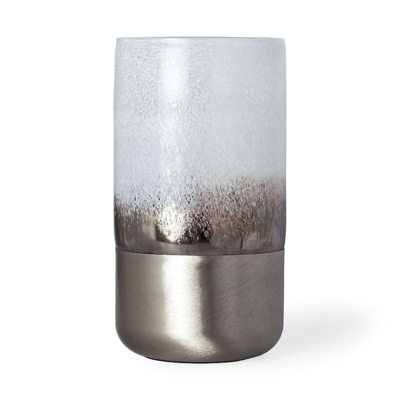 White Crystal Glass Cylinder Table Vase Abstract Pattern Indoor Decorative Accent - 12"