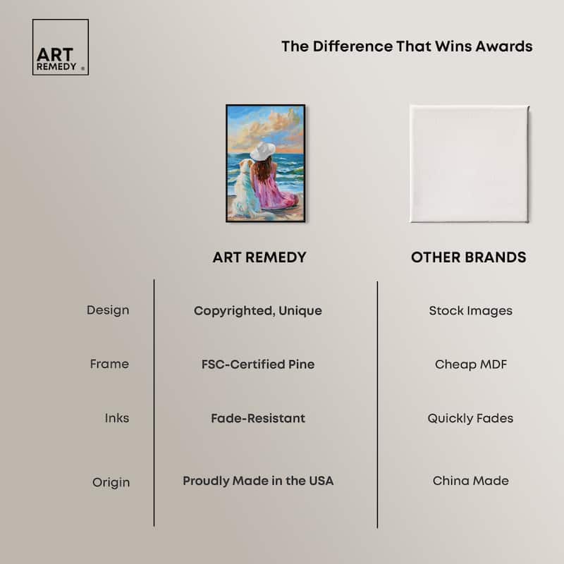 Art Remedy Girl And Her Best Friend Framed Colorful Coastal 1 Piece Canvas Wall Art