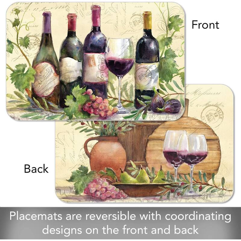 CounterArt Rustic Wine Reversible Easy Care Flexible Plastic Placemat, 4 Pack, Made in The USA