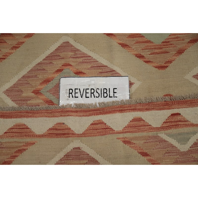 Hand Woven Oriental 100% Wool Carpet Southwestern Tribal Beige & Ivories Kilim Area Rug - 6' 7'' X 4' 11''