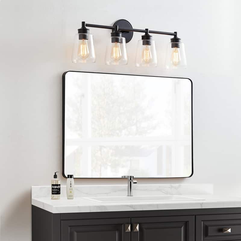 KAWOTI 4-Light Dimmable Bathroom Vanity Light with Glass Shade