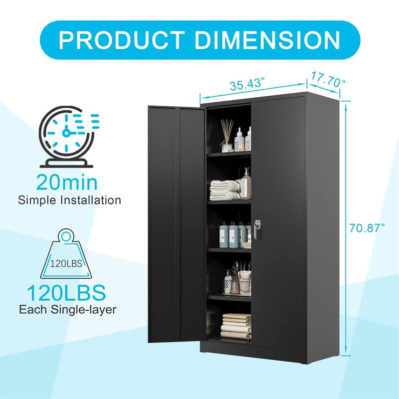 Steel Garage Storage Cabinet with Locking Doors and Adjustable Shelves