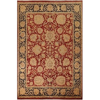 India Rug Red Red Floral Agra Indian Area Rug Handmade Wool Carpet - 9'0