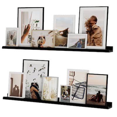 Wallniture Boston 46 Inch Floating Shelves, Black Picture Ledge (Set of 2)