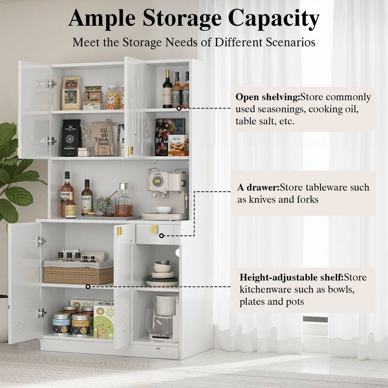 Meyreso Wood Tall Furniture - Kitchen Pantry Storage Cabinet with Doors