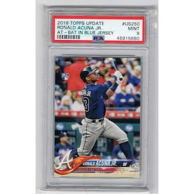 Ronald Acuna Jr 2018 Topps Update #US250 At Bat in Blue Jersey Baseball Rookie Card RC Graded PSA 9 MINT - 8'6" x 11'6"