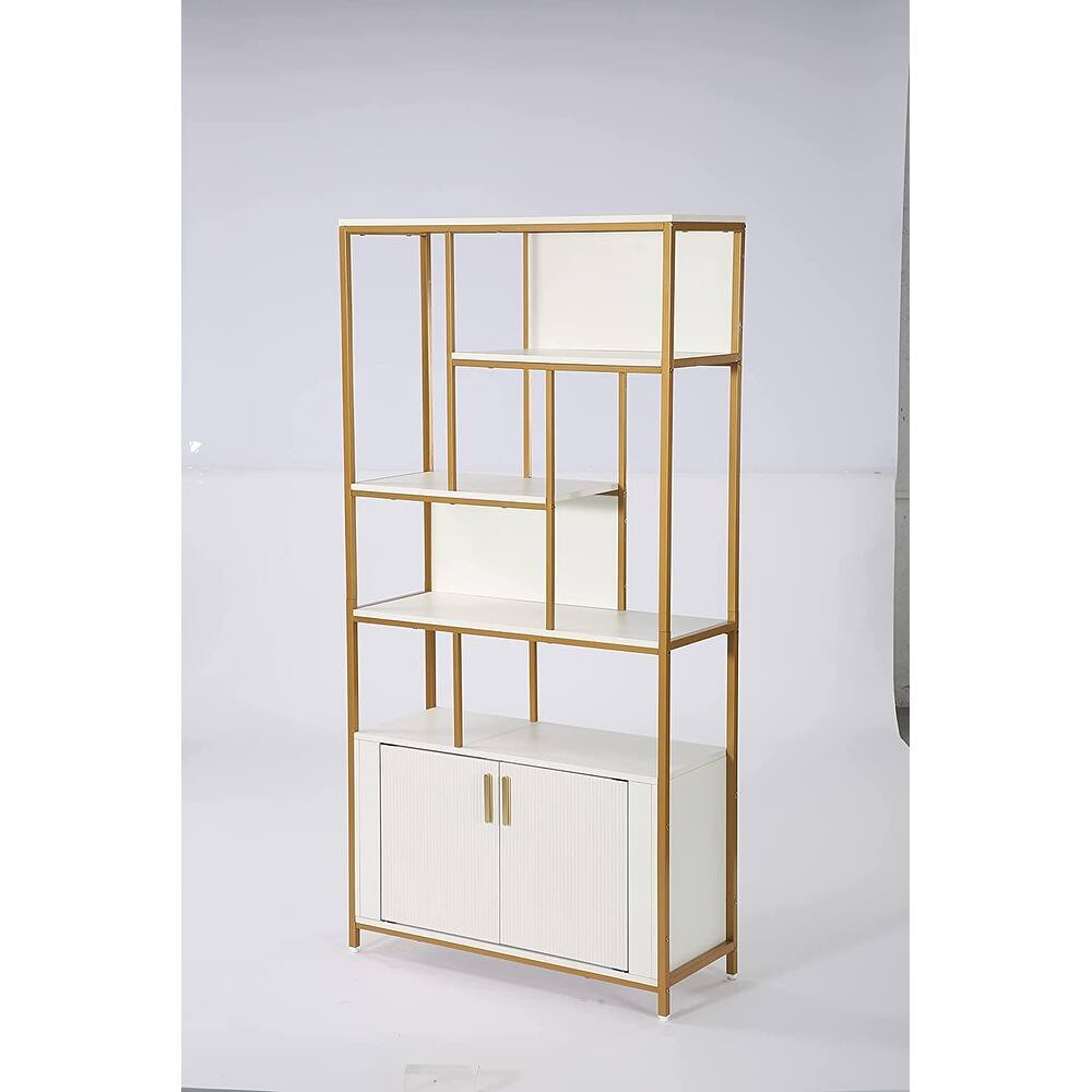 White Bookshelf with Doors, Tall Etagere Bookcase with Storage Cabinet