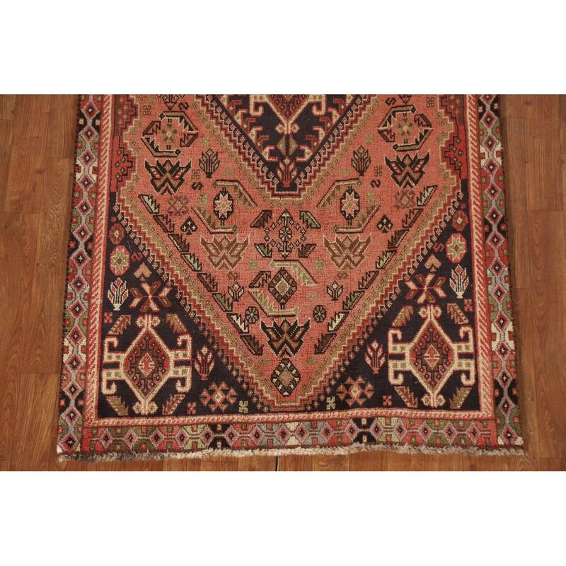 Tribal Shiraz Persian Vintage Runner Rug Handmade Wool Carpet - 3'5"x 9'7"