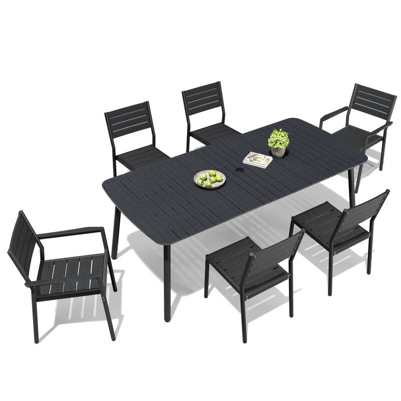 Outdoor 7/9-Piece Patio Dining Set Rectangular Dining Table with Stackable Chairs