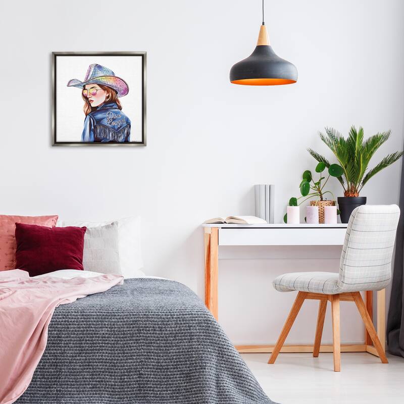 Stupell Disco Cowgirl in Blue Framed Floater Canvas Wall Art Design By Amanda Greenwood