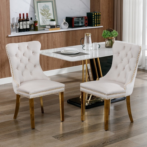 Velvet Upholstered Dining Chair with Golden Stainless Steel