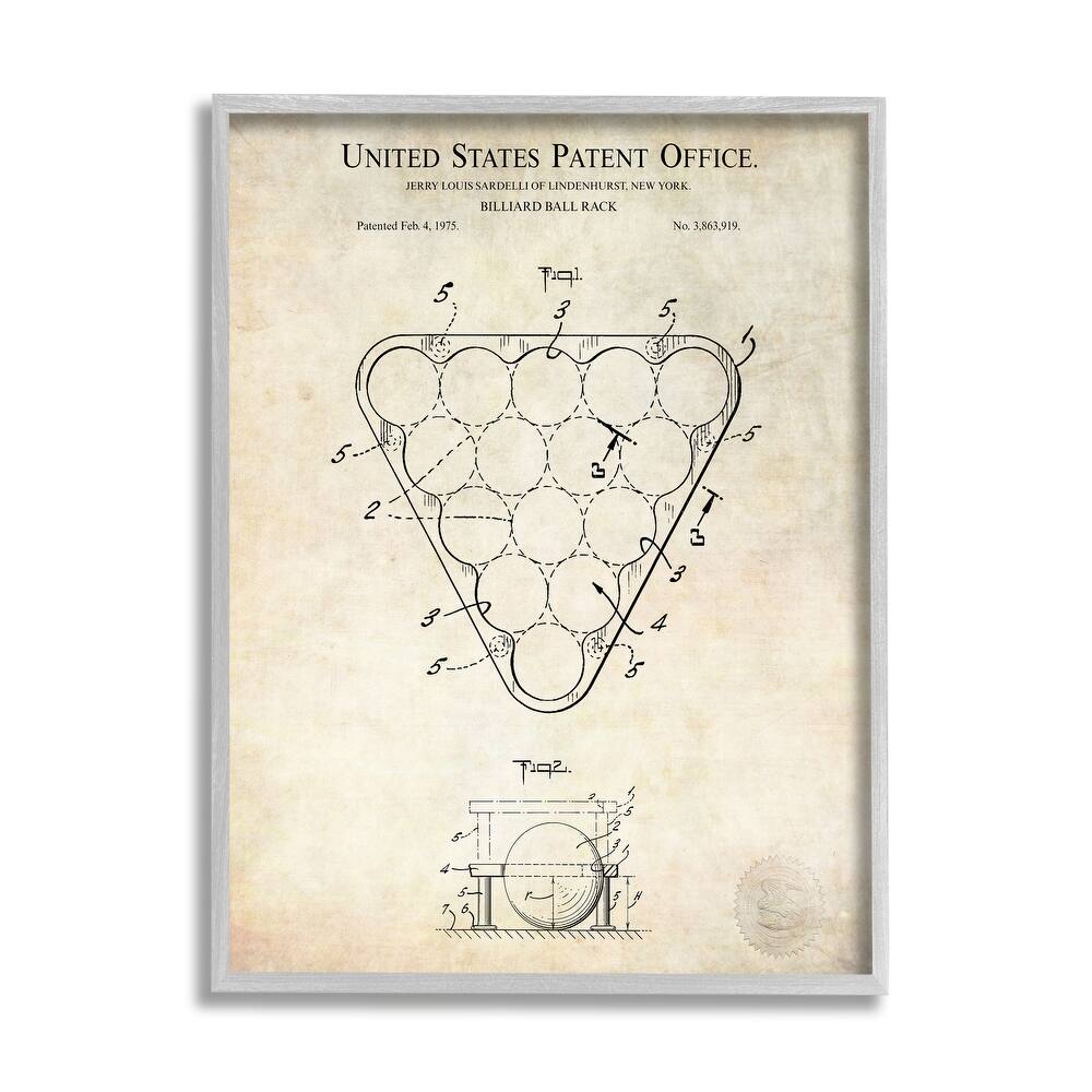 Stupell Vintage Billiards Pool Game Diagram Blueprint Design Framed Wall Art - Beige