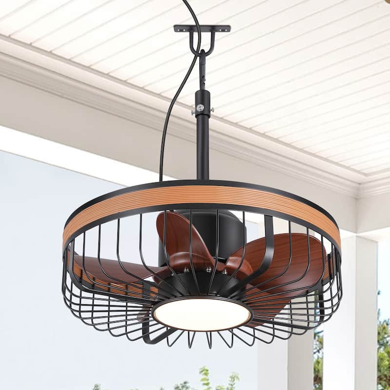 19" Waterproof Plug-in Outdoor Ceiling Fan with Light and Remote(5-Blade)