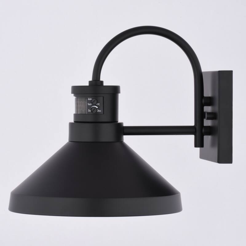 VAXCEL Highland Park Matte Black and White Motion Sensor Dusk to Dawn Outdoor Wall Sconce Light Fixture, Steel Shade