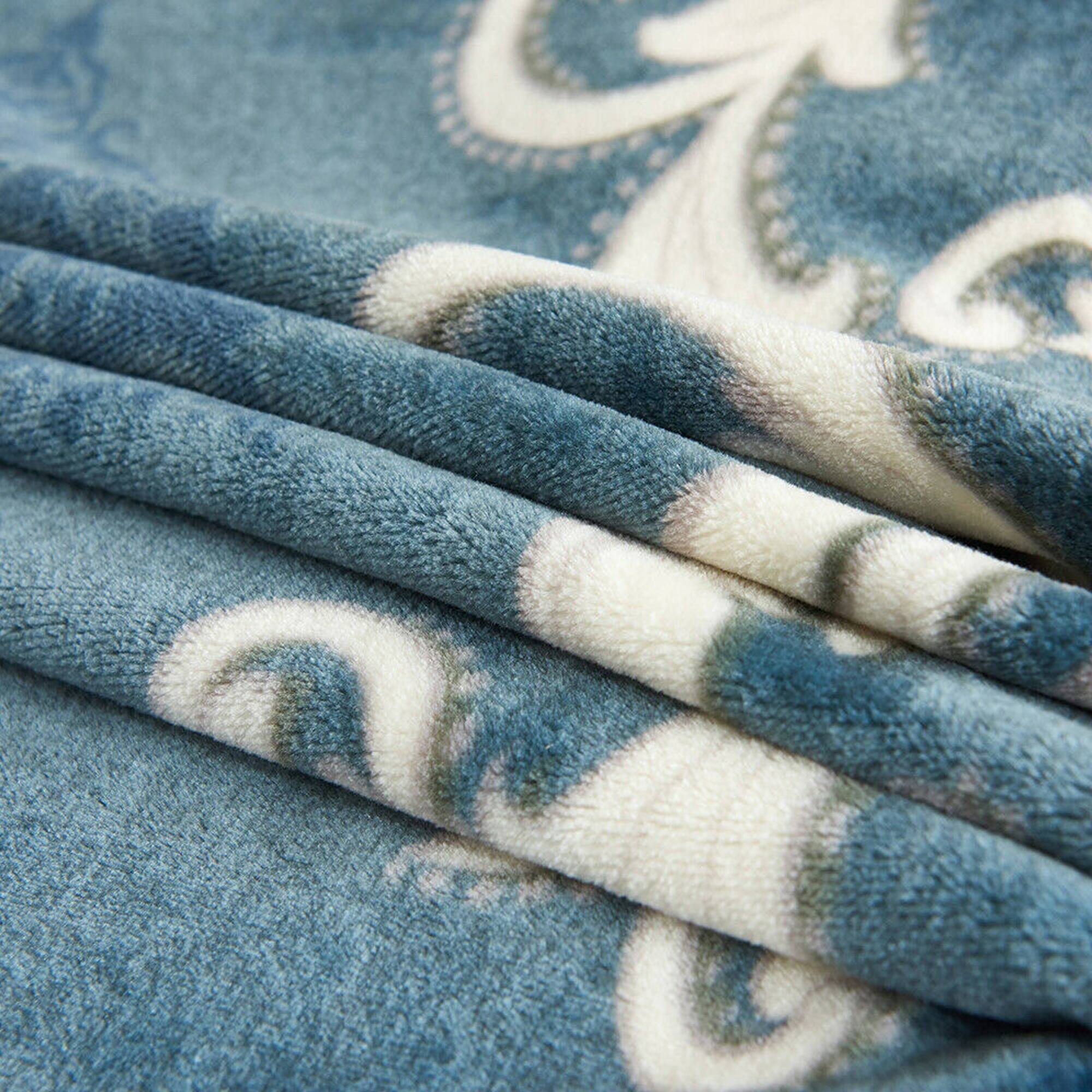 Large Boho Blanket Geometric Flannel Blanket King Blue Floral Bed