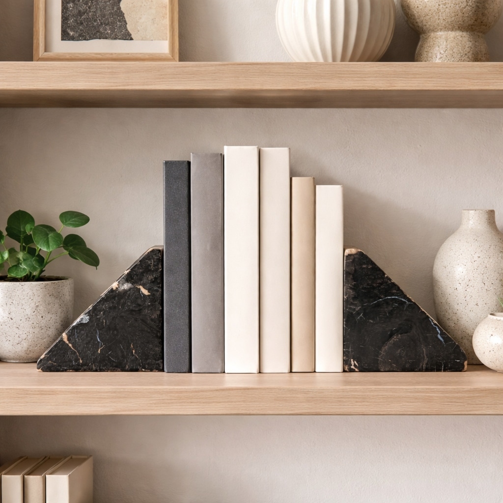 Wooden Triangular Petrified Bookends - Set of 2, Brown, 6" - 6.0"