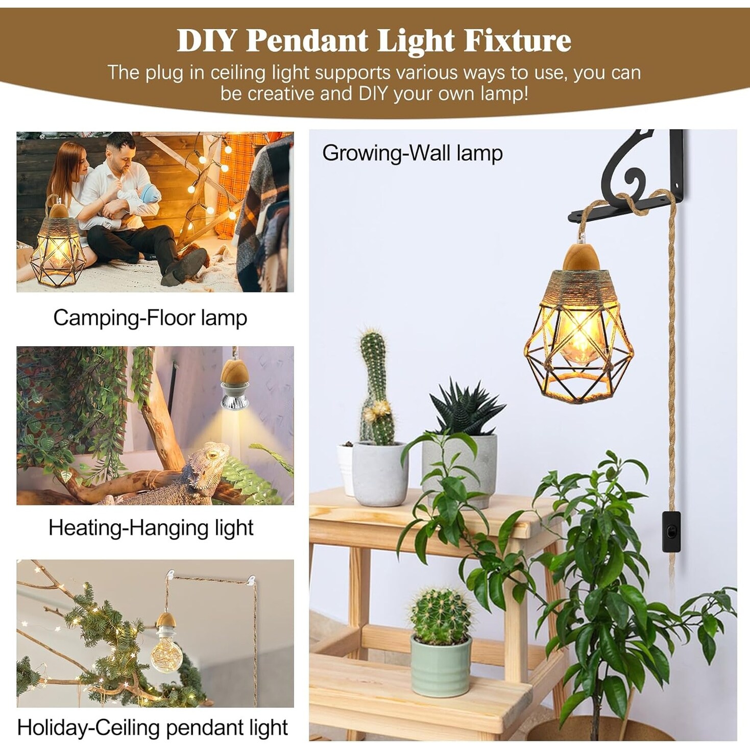 Rustic bedroom light black pendant light wood hemp rope cable