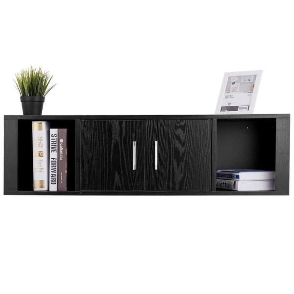Shop Costway Wall Mounted Floating Desk Hutch Wall Shelf Cabinet