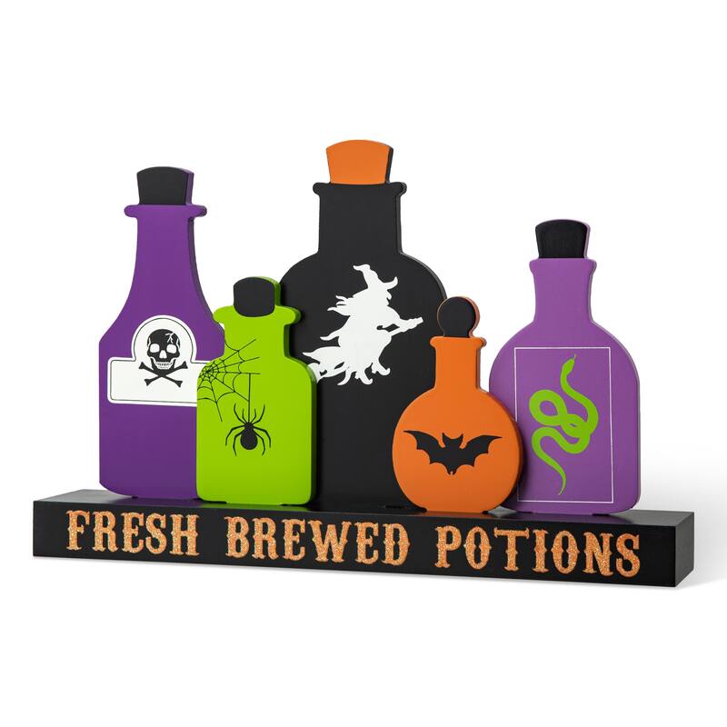 Glitzhome 14"L Halloween Wooden Poison Bottles Table Decor - Potions - Potions