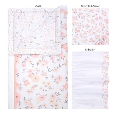 Blush Floral 3 Piece Crib Bedding Set