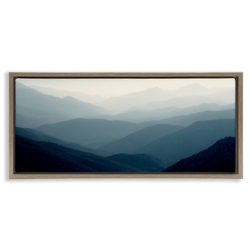 Stupell Foggy Blue Mountains Framed Floater Canvas Wall Art Design By Gemma Bardot - 25 x 11 - Brown