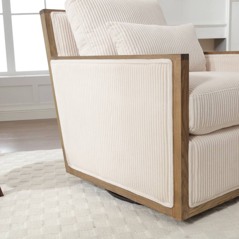 Modern 26.77" Upholstered 360° Swivel Barrel Chair with Sturdy Hardwood Frame for Living Room