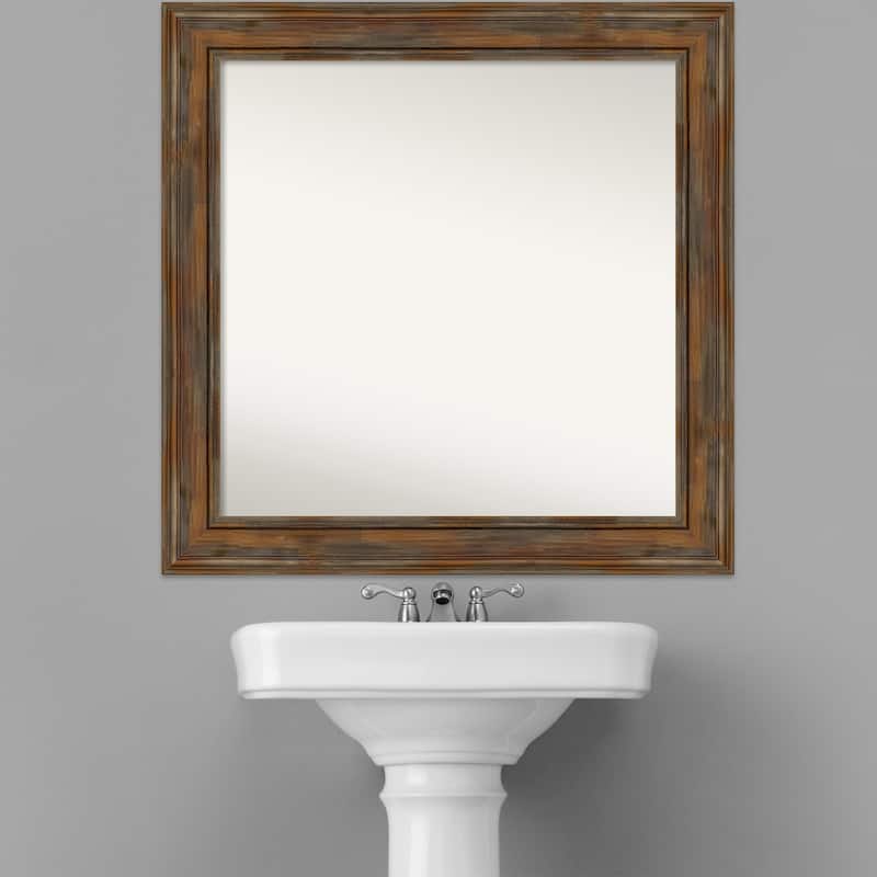 Non-Beveled Wood Bathroom Wall Mirror - Alexandria Rustic Brown Frame