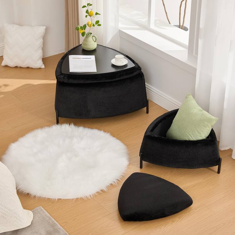 2 Piece Fabric Storage Footstool Set Footstool Shoe Stool with Metal Legs