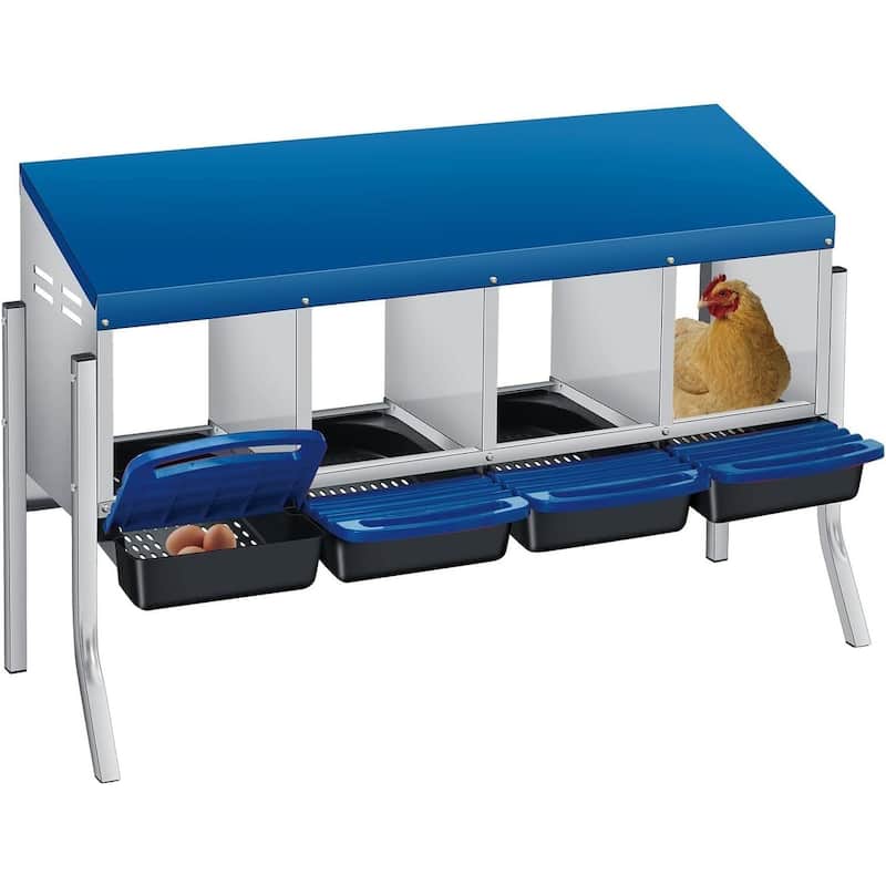 4 Holes Egg-Laying Boxes Nesting Boxes for Chickens Coops with Legs - Blue