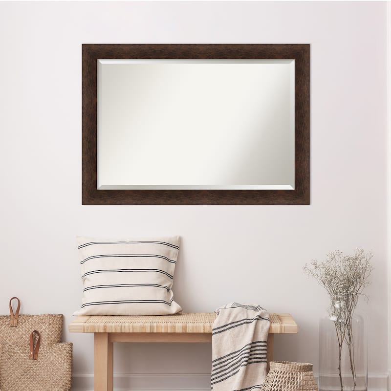 Warm Walnut Beveled Wood Framed Wall Mirror - Warm Walnut