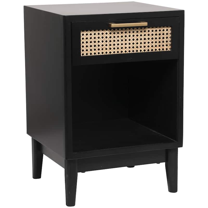 Sierra 26" Height Black and Natural Cane 1-Drawer Modern Nightstand