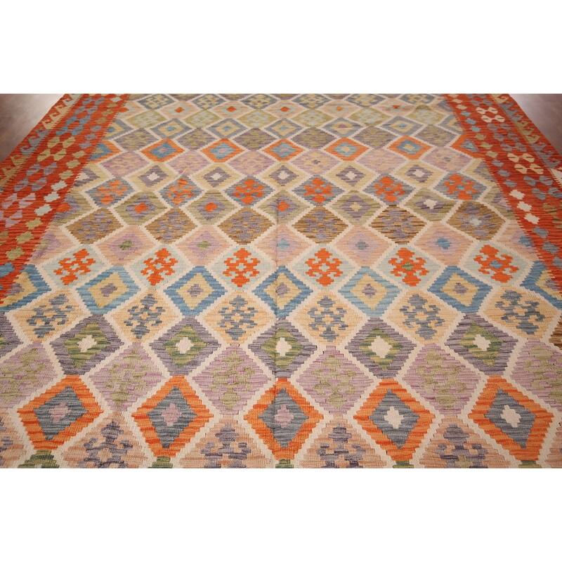 Multicolor Kilim Oriental Large Area Rug Hand-Woven Wool Carpet - 10'4"x 15'7"