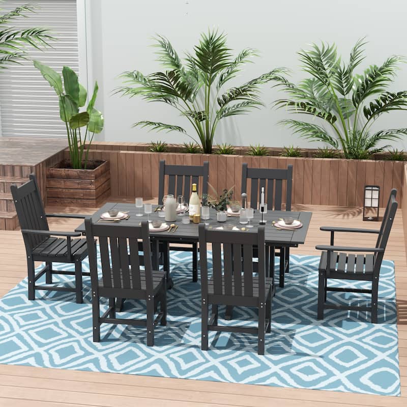 Laguna Hdpe All Weather Outdoor Patio Dining Set with Rectangle Table, Side Chairs (7-Piece Set) - Gray