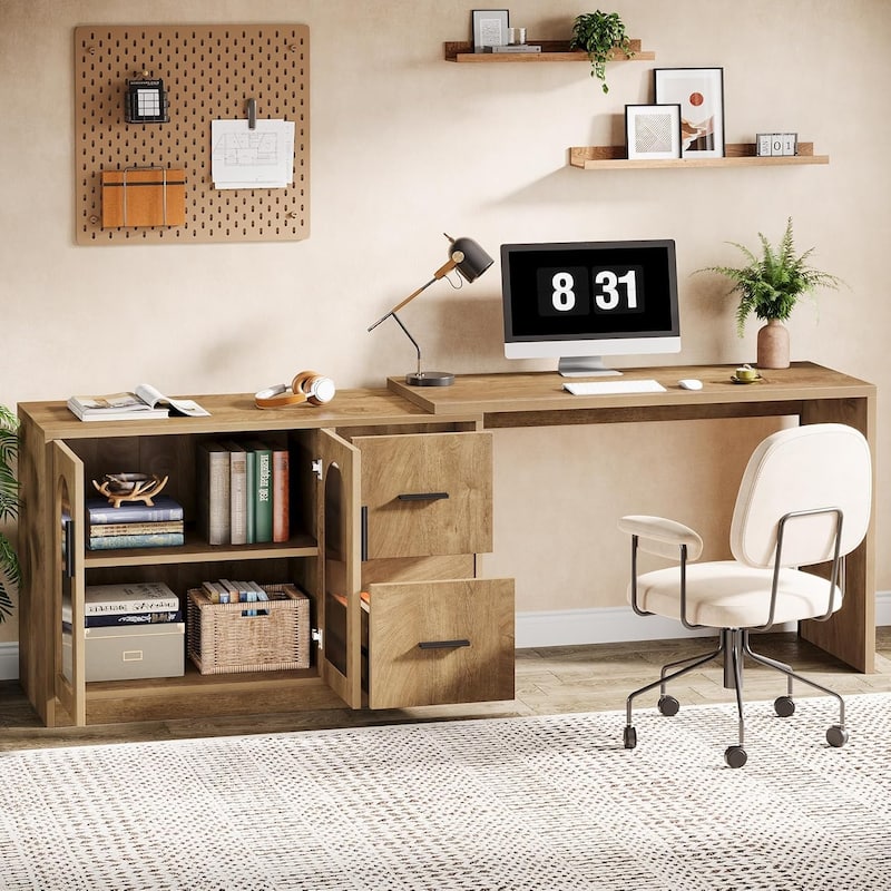 L-Shaped Computer Desk with File Drawers, Reversible Corner Office Desk with Storage Cabinet for Home Office