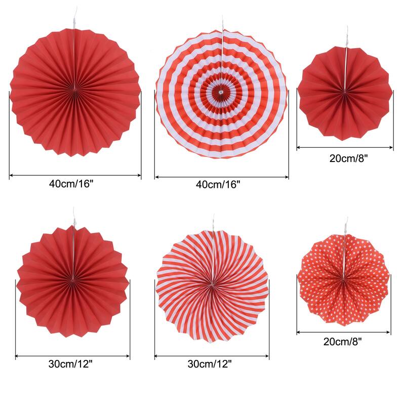 1 Set/6Pcs Paper Fans Hanging Decoration Round 8"/12"/16"