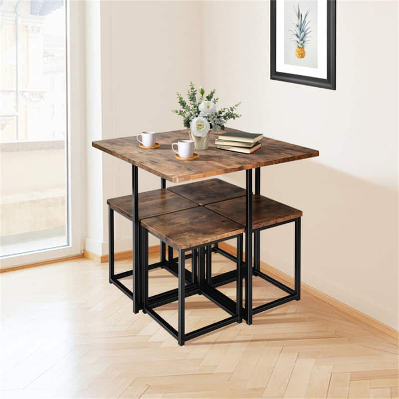 Metal Frame Dining Set with Compact Dining Table and 4 Stools 5 Pieces