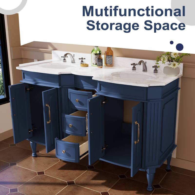 54-Inch European Style Solid Wood Bathroom Vanity with Sink – Elegant Detailing