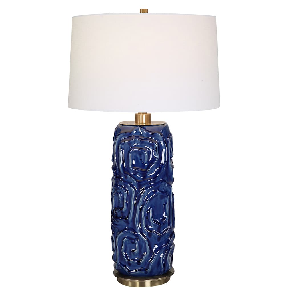 Uttermost Zade Blue Table Lamp - 33"H,   Shade 11"H x 18 Dia. (in)