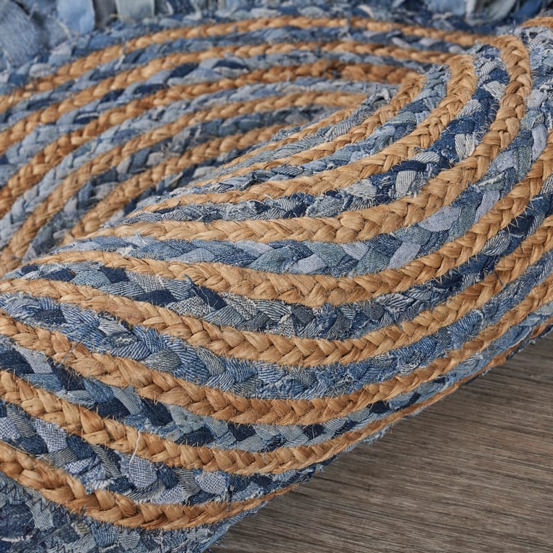 Sevita Organic Jute Braided Area Rug, Denim Blue and Natural