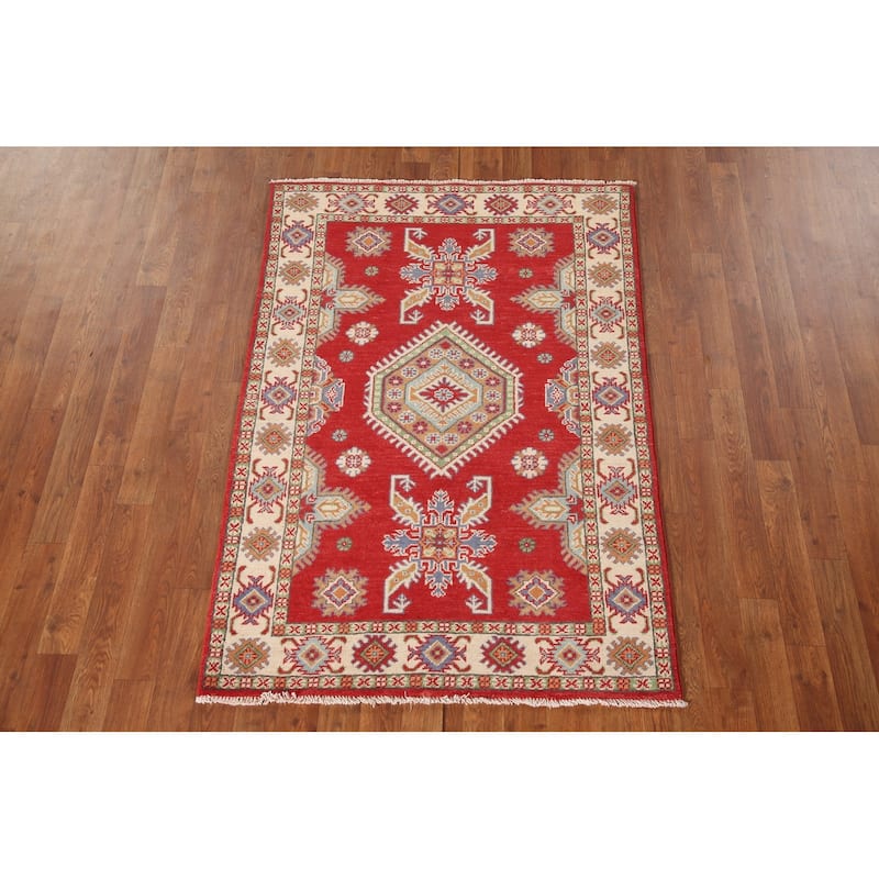 Kazak Accent Rug Hand-Knotted Oriental Wool Carpet - 3'4"x 4'10"