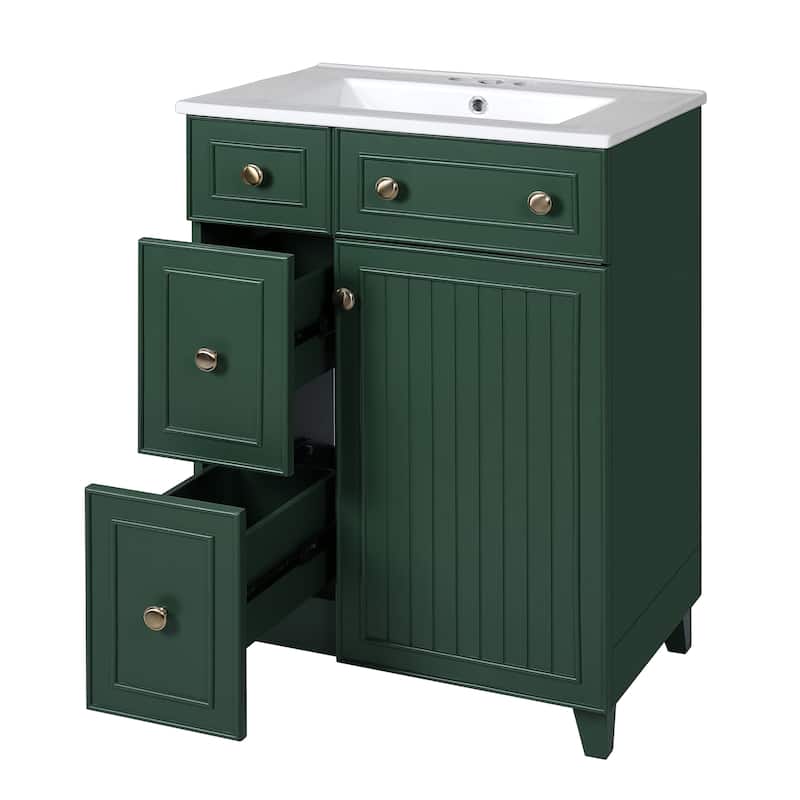 24"Bathroom Vanity Cabinet with Ceramic Sink, 2 Drawers, 1 Soft-Close Door