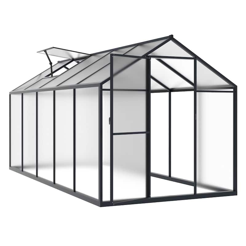 VEIKOUS Aluminum Walk-In Garden Greenhouse Kit with Adjustable Roof Vent and Lockable Door Grey
